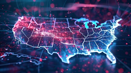 USA Map Infographic with Futuristic Big Data Visualization