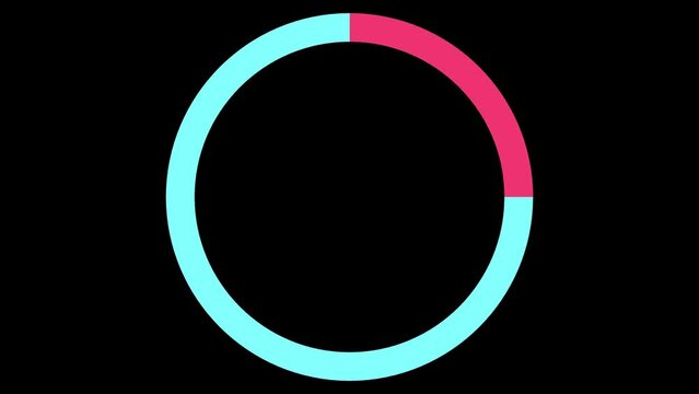 Loading circle icon animation on black background. 4K clip seamless loop. Video Buffering circle icon animation. Red and cyan colors