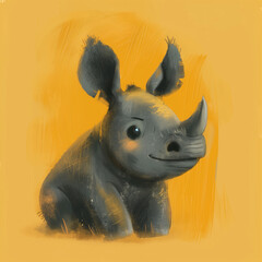 Playful Baby Rhino Cartoon Illustration