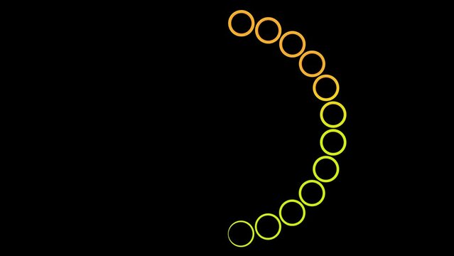 Loading circle icon animation on black background. 4K clip with alpha channel. Video Buffering circle icon animation. green and yellow colors