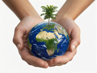 hands holding earth. save earth. generative AI.
