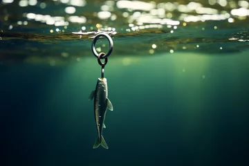 Fotobehang a fish hook in the water, in the style of verdadism, tenwave сreated with Generative Ai © Andrii Yablonskyi