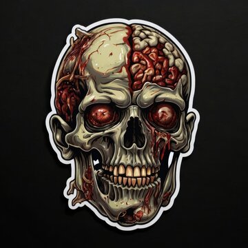zombie head on black background, Skull zombie illustration Portait of a Zombie