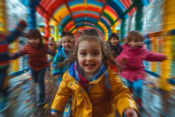 Energetic Kids Playground with a Blur of Children Laughing and Playing