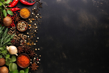 AI generated image photo banner with empty space of an assortment fresh aroma spices