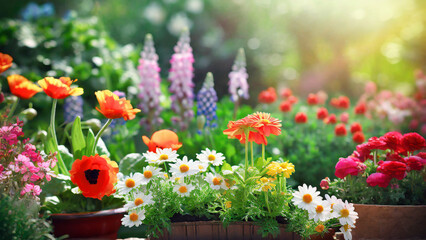 Beautiful spring flowers in the garden on a sunny day. Nature background