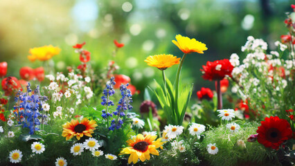 Beautiful spring flowers in the garden on a sunny day. Nature background - 774991777