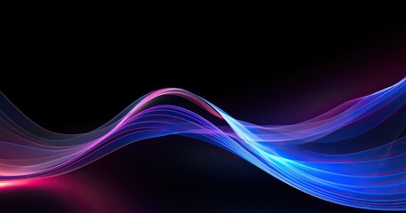 a black background with a few neon colors waves, geometric waves shapes, dark blue, purple, black, mostly black