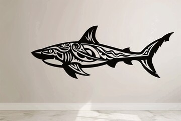 a black shark on a white wall