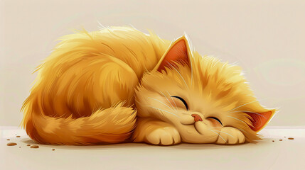 Sleepy ginger cat curled up in bed, a cozy and adorable moment of feline rest