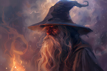 Geheimnisvoller Zauberer: Illustration eines Magiers in der Dunkelheit
