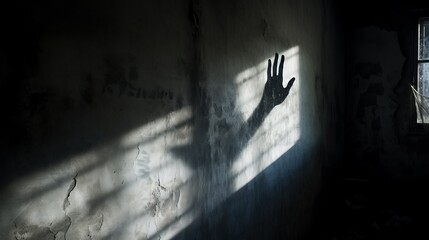 Obraz premium A spooky message from a ghost s hand a fuzzy shadow on an old wall silhouette concept
