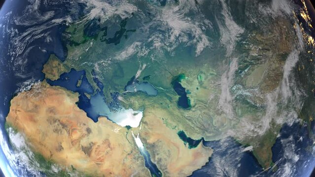 Realistic Earth Zoom In Clouds with Alpha Channel and Borderline Romania Bucharest