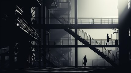 Berlin industrial building staircase silhouette concept