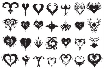 Black silhouette vector heart icon set