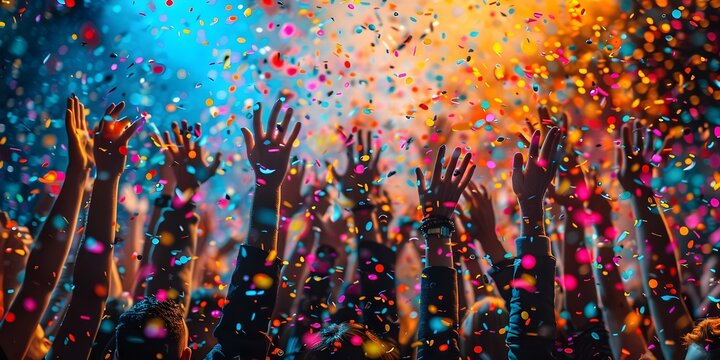 A group of professionals celebrating a successful product launch event with cheers and applause. Concept Corporate Event, Product Launch, Successful Milestone, Professional Team, Celebration