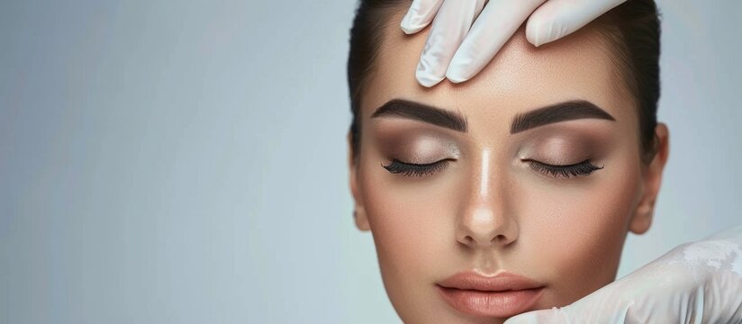 A woman receiving eyebrow treatment from a specialist