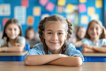 little girl smiling in classroom
