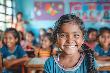 little girl smiling in classroom