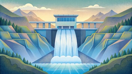 A futuristic hydroelectric dam harnesses the power of moving water to generate electricity showcasing the potential of this renewable energy