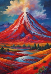 Red Volcano Painting