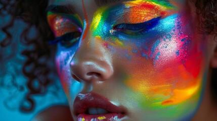 Capturing the essence of LGBTQ pride with makeup in rainbow colors, showcasing a powerful statement of self-expression and unity