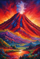 Red Volcano Painting