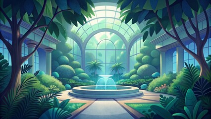 A treelined atrium providing a tranquil and lush escape from the bustling city outside.