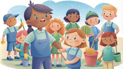Children eagerly participating in a special kidfriendly cleanup event learning about the importance of taking care of their local community from