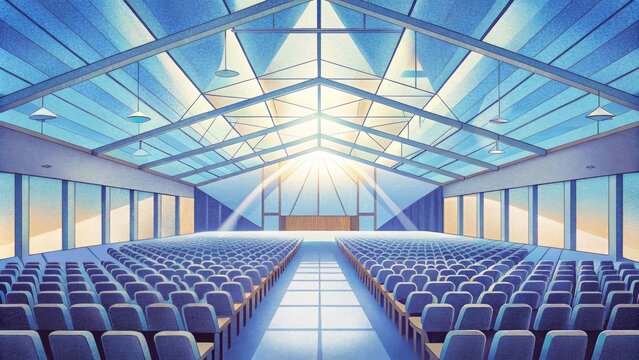 A conference center with large skylights bringing in natural light for a more energizing and productive atmosphere.