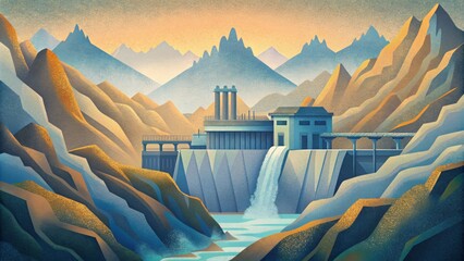 Nestled within the rugged terrain of the mountains the integration of hydroelectric power stations provides an innovative approach to - obrazy, fototapety, plakaty