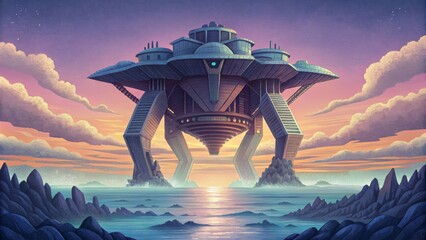 A massive futuristiclooking structure dominates the horizon its articulated arms rotating gracefully like a dancer thanks to the relentless - obrazy, fototapety, plakaty
