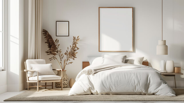 A welcoming bedroom combines comfort with natural elements and warm lighting.