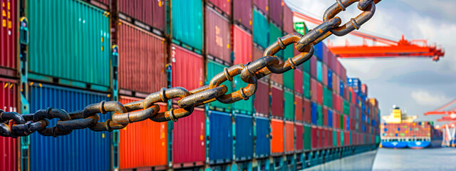 Shipping containers at an industrial port, logistics and global trade concept