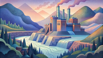 A sprawling former industrial complex now buzzes with activity as a hydroelectric power plant harnesses the energy of a nearby river.