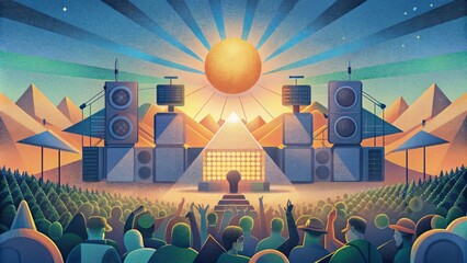 An energetic music festival featuring awardwinning artists all amplified by the use of biodiesel generators and solarpowered sound systems. The - obrazy, fototapety, plakaty