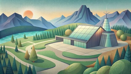 Amidst a sprawling national park a netzero energy visitor center offers educational exhibits on renewable energy and sustainable living - obrazy, fototapety, plakaty