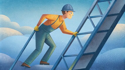 With determination in their eyes the technician scales the metal structure with ease expertly navigating each step and platform.