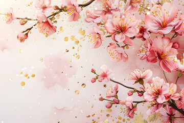 Minimalist sakura cherry blossom pink and gold greeting card template illustration for various occasions and celebrations.