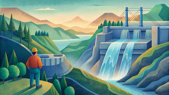 An operator uses advanced technology to measure the impact of the hydroelectric plant on the surrounding environment making sustainable