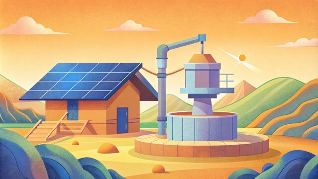 A construction site with a solarpowered water pump and sustainable waste management system all implemented with the help of a sustainability