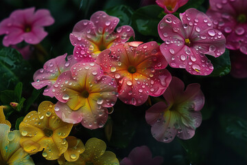 the blossom flowers with raindrop on the blurry background
