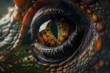 close up of a predator dinosaur eye