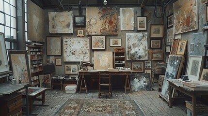 Secluded Artists Studio with Canvases and Paints