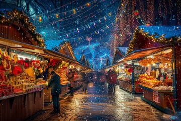 Festive Christmas Market Ambience with Sparkling Lights