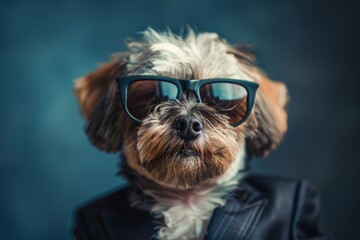 Fashionable Dog in Sunglasses and Bow Tie, Elegant Portrait
