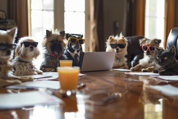 Dogs in Suits Having a Business Meeting