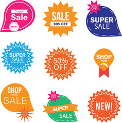 Set of colorful sale labels with white background.
