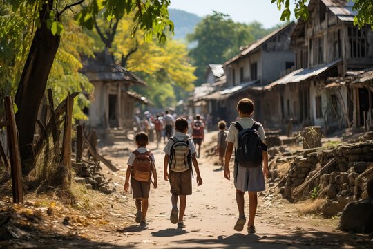 Children from poor countries and going to school.