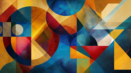 An abstract composition of geometric shapes in bold colors, creating a dynamic and visually captivating artwork
